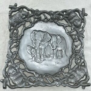 Vintage Arthur Court 1997~11.5x11"Elephants & Leopards Serving Tray Platter Bowl